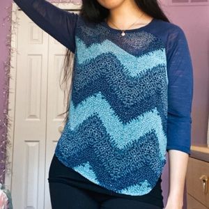 love, Fire Blue Sheer Printed Top